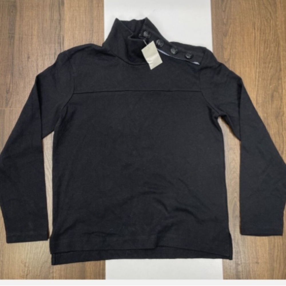 NEW J Crew Womens Size XXS Black Turtleneck Sweater Shirt Anchor Navy Button NWT